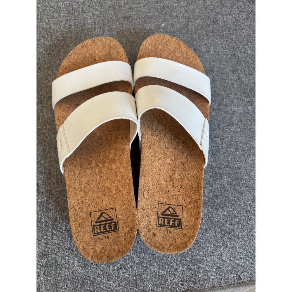 Reef Cushion Vista Hi White Platform Slide Sandals Womens 10 Cork Footbed
